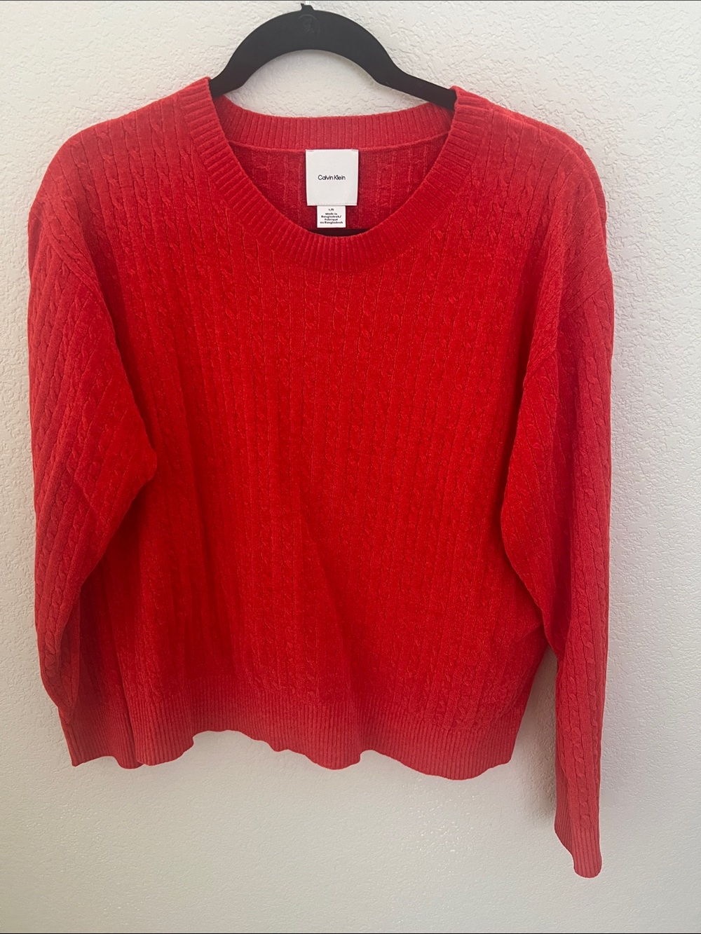 Calvin Klein Bright Red Cable Crewneck Sweater